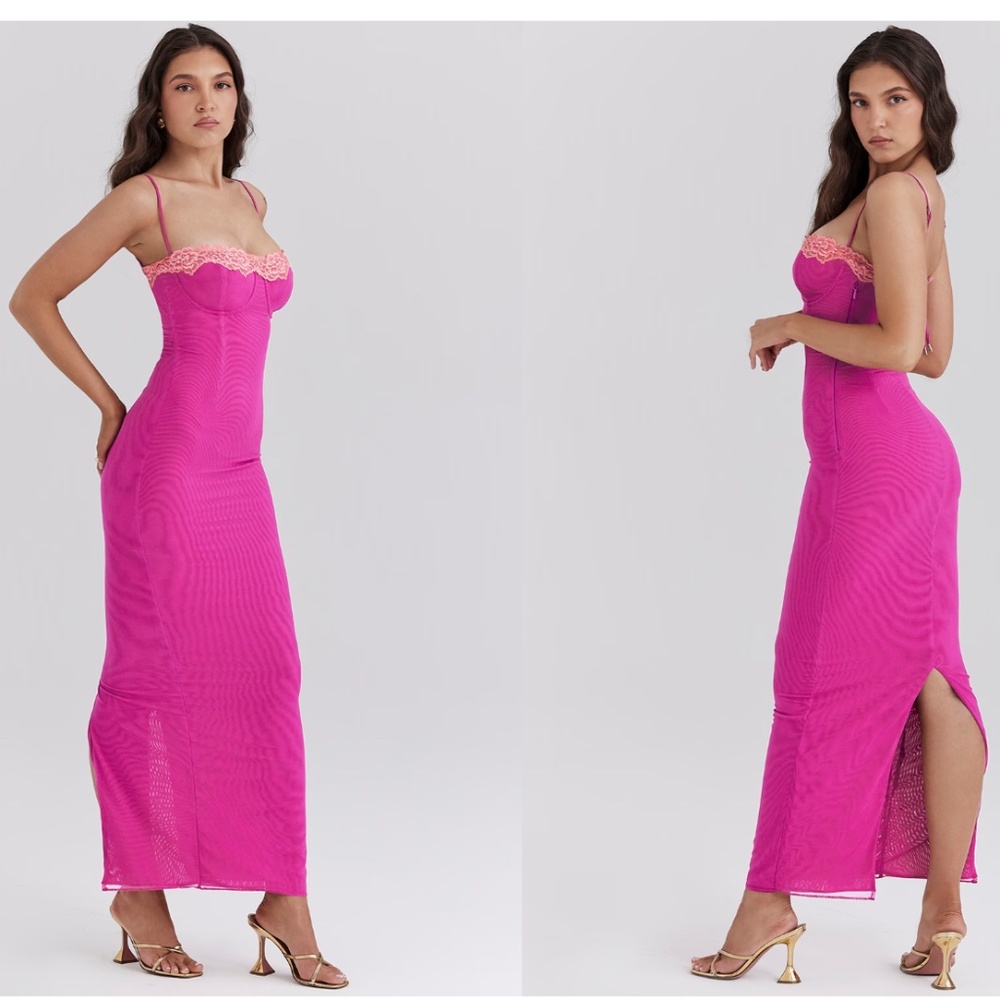 HOUSE OF CB 'Aiza' Raspberry Lace Trimmed‎ Maxi Dress NWOT size XS - Picture 7 of 15